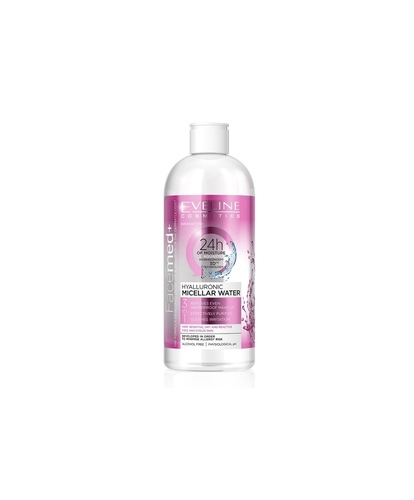 Eveline - Hyalluronic Micellar Water 400ml - Hyaluronic Micellar Water Sensitive Skin 3 In 1 For Dry, Sensitive And Capillary Skin Effectively Cleanses And Removes Waterproof Make-Up. Immediately Moisturizes And Soothes. Soak A Cotton Pad With The Micellar Water And Gently Cleanse Face, Eyes, Lips And Neck. In Case Of Waterproof Make-Up, Hold For A Few Seconds. Use Every Morning And Evening. Hyaluronic Acid + Aquaxyl, D-Panthenol, Allantoin.