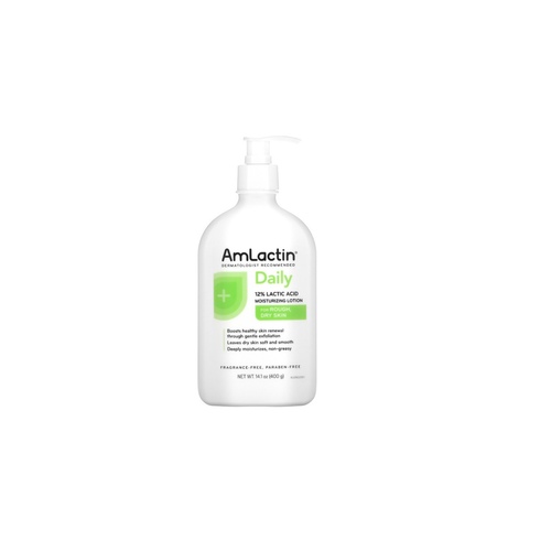 AmLactin Daily Moisturizing Lotion for Dry Skin - More than a moisturizer: From the #1 dermatologist-recommended moisturizer brand with lactic acid comes the celebrated daily lotion with the powerful ability to leave rough, dry skin soft and smooth 2-in-1 exfoliator and moisturizing lotion: AmLactin uses lactic acid to boost healthy skin renewal through gentle exfoliation while providing intense hydration, resulting in restored, radiant skin Clinically-supported concentration: A clinical trial on lactic acid showed that the most significant skin improvements were achieved with 10% lactic acid or higher; AmLactin Daily contains 12% to ensure potent skin care AmLactin Daily is non-greasy, fragrance-free and paraben-free; suitable for use as a face moisturizer, hand lotion and/or body lotion; packaging may vary Simplify your skin care regimen with Amlactin’s selection of exfoliating lotions and creams; ideal for restoring skin prone to eczema or psoriasis