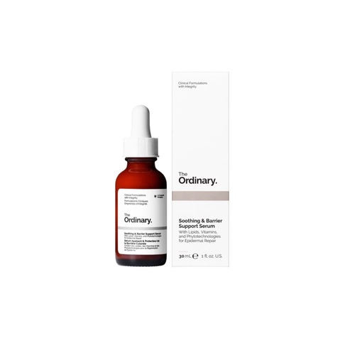 * The Ordinary Soothing and Barrier Support serum - The Soothing & Barrier Support Serum is a multi-active solution targeted at reducing the look of irritated skin. It repairs and strengthens a damaged skin barrier, and provides an immediate 86%* boost in skin hydration. This helps soothe feelings of discomfort, and reduce signs of redness over time. 

By strengthening the skin barrier, the Soothing & Barrier Support Serum also improves the look of uneven texture for a smoother appearance. Formulated with multiple vitamins, lipids and phytotechnologies, this comprehensive serum is suitable for all skin types, including sensitive skin. 

The multi-active formula contains 8 key technologies: 
- Vitamin B12
Helps support skin barrier by reducing dryness and the look of redness, while also imparting the serum's characteristic pink hue. 

- Gallic Acid Derivatives
A combination of 3 activated forms of gallic acid (propyl gallate, gallyl glucoside and epigallocatechin gallyl glucoside (EGCG)) help soothe skin discomfort and target the look of redness associated with external stressors. 

- Bisabolol
Helps reduce the look of skin redness

- Soothing Complex
Reduces feelings of skin tightness and discomfort from dryness. 

- Ceramide Complex
Plant-derived ceramides (sphingolipids and phospholipids) provide topical delivery of key skin components. 

- 2% Niacinamide
Support essential skin components that help promote hydration. 

-Sugar-based hydrators
Offer long-term hydration and help support skin barrier function. 

- Centella Asiatica Phytotechnologies
Isolated triterpenes (asiaticoside, madecassic acid and asiatic acid) derived from Centella Asiatica (Gotu Kola) that support protection against external stressors. 

Testing Shows: 
Repairs and strengthens the skin barrier
Provides an immediate 86% boost in skin hydration 
Provides hydration that lasts all day
Reduces the look of redness
Improves the look of uneven skin texture for a smoother appearance

*Clinical testing in 34 people, 2 x per day for 6 weeks.Apply a few drops to the face in the morning and evening Free from Alcohol, Oil, Silicone, Vegan, Gluten, Cruelty Contraindications: Direct Vitamin C, Indirect Vitamin C 30ml