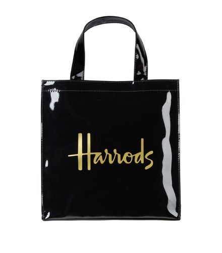 HARRODS BLACK SMALL LOGO BAG - H25cm x W25cm x D11cm Approx