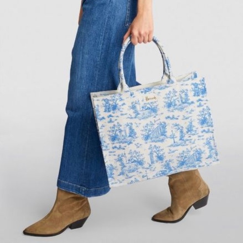 HARRODS  Toile Grocery Shopper LIGHT BLUE Bag