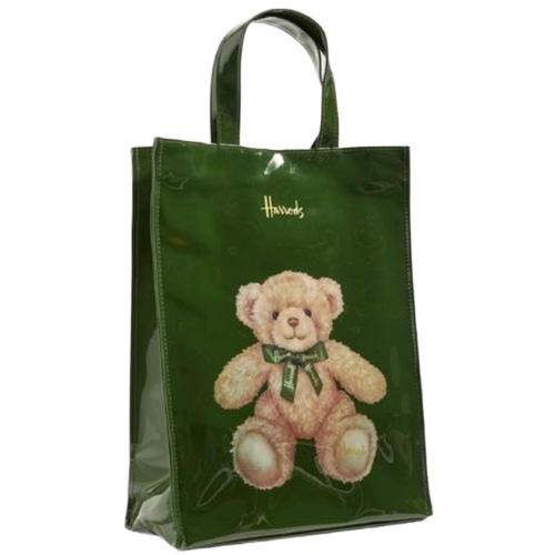HARRODS GREEN BEAR MEDIUM BAG - H37.5cm x W29.5cm x D11.5cm Approx