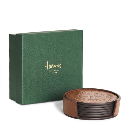 HARRODS Logo Leather Coasters (Set of 6 )