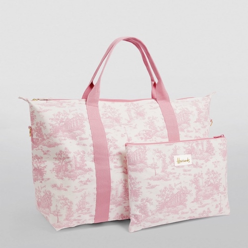 HARRODS Toile Overnight Packable Bag and Pouch Set